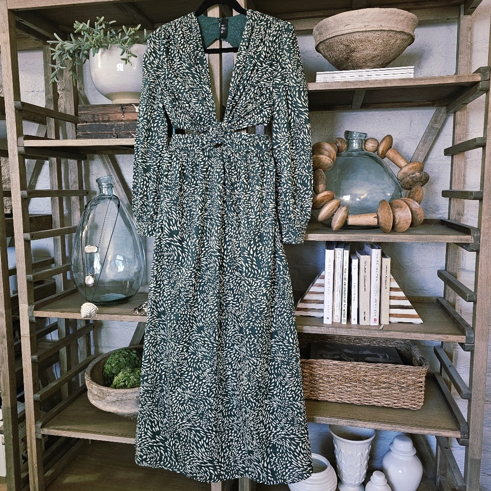 O.P.T Kimia Cotton Print Long Sleeve Maxi Dress With Open Back NWOT Sz M